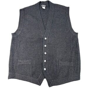 J Peterman Co Mens‎ Vest Ribbed Merino Wool Knit Button Made in Italy Gray L